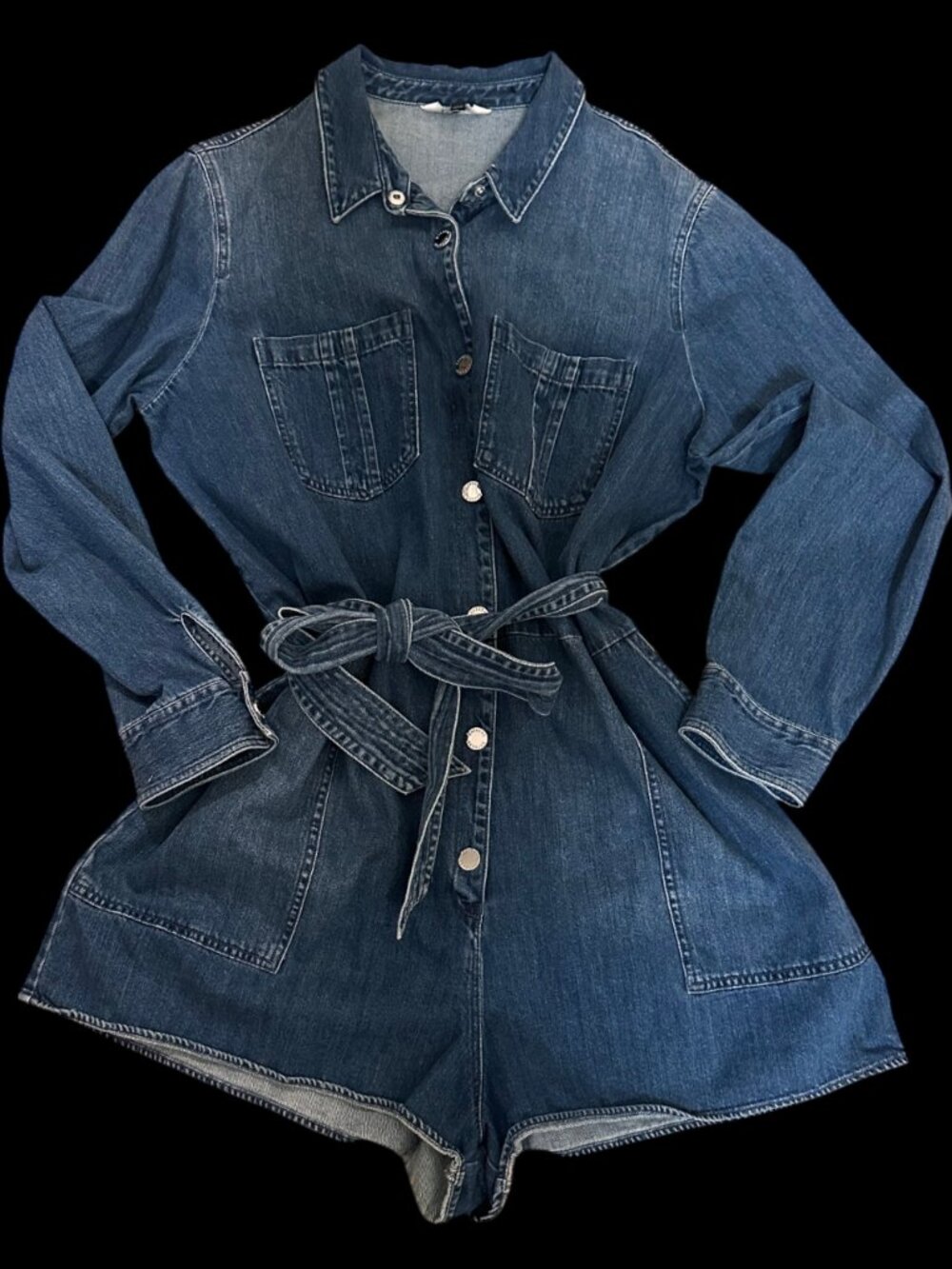 Express Denim Romper XL Belted Utility Dark Wash Cotton- Like New